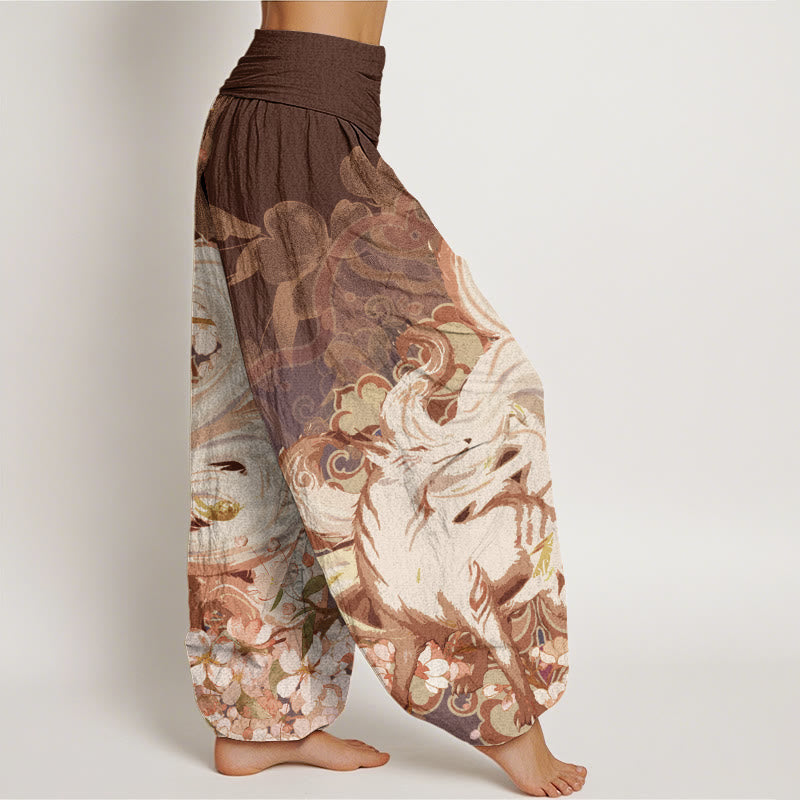 Fox Cherry Blossoms Women's Elastic Waist Harem Pants