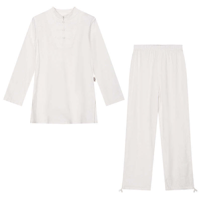 2Pcs Half Sleeve Shirt Top Pants Meditation Zen Tai Chi Cotton Linen Clothing Women's Set