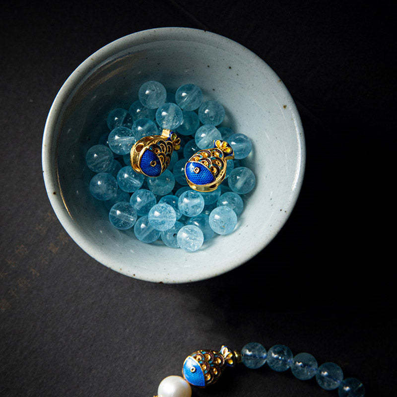 Natural Aquamarine Lazurite Fish Healing Bracelet