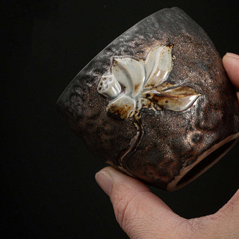 Lotus Pod Leaf Flower Auspicious Clouds Ceramic Teacup Kung Fu Tea Cup