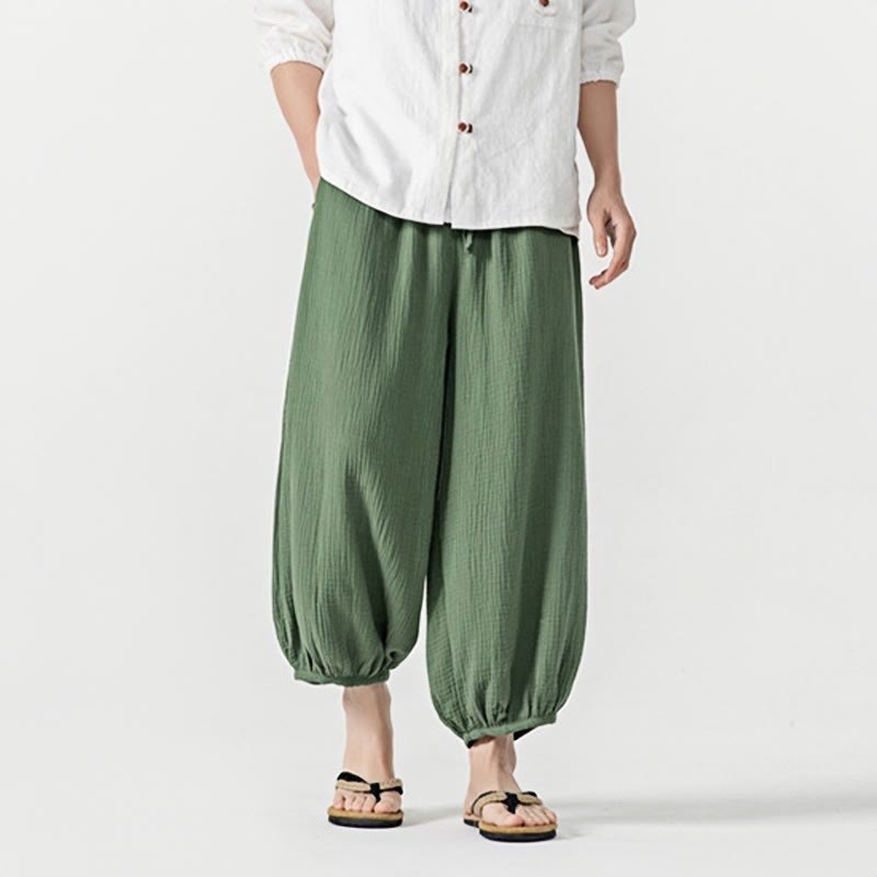 Soft Solid Color Drawstring Cotton Men's Pants With Pockets