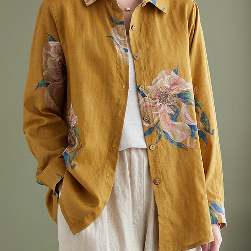 Literary Artistic Flower Print Cotton Linen Clothing