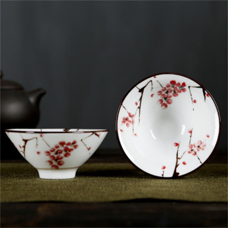 Flowers Fu Character Mountains Lotus Cherry Blossoms Ceramic Teacup Kung Fu Tea Cup