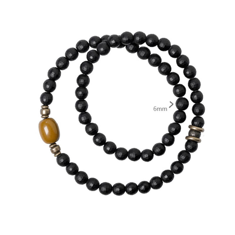 Frosted Cut Surface Black Onyx Topaz Beads Double Wrap Protection Bracelet