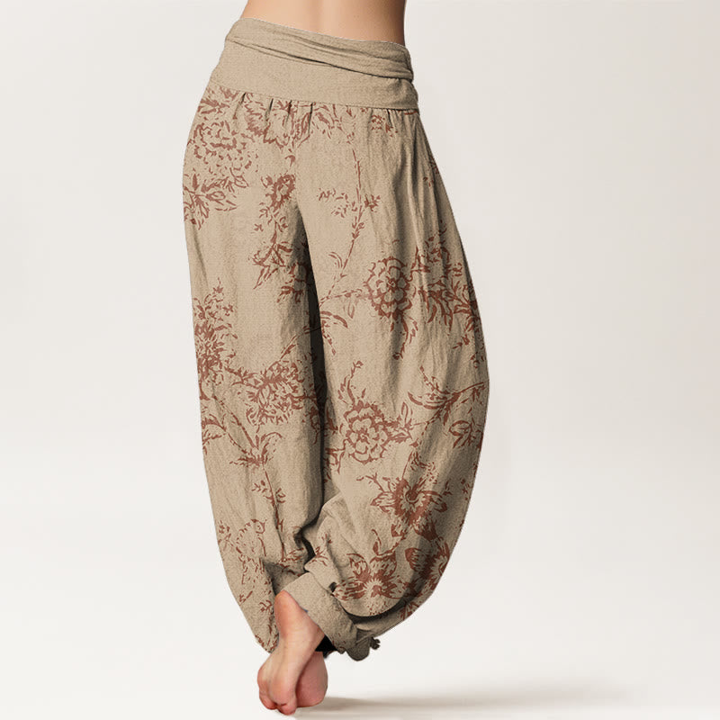 Flowers Pattern Women's Elastic Waist Harem Pants