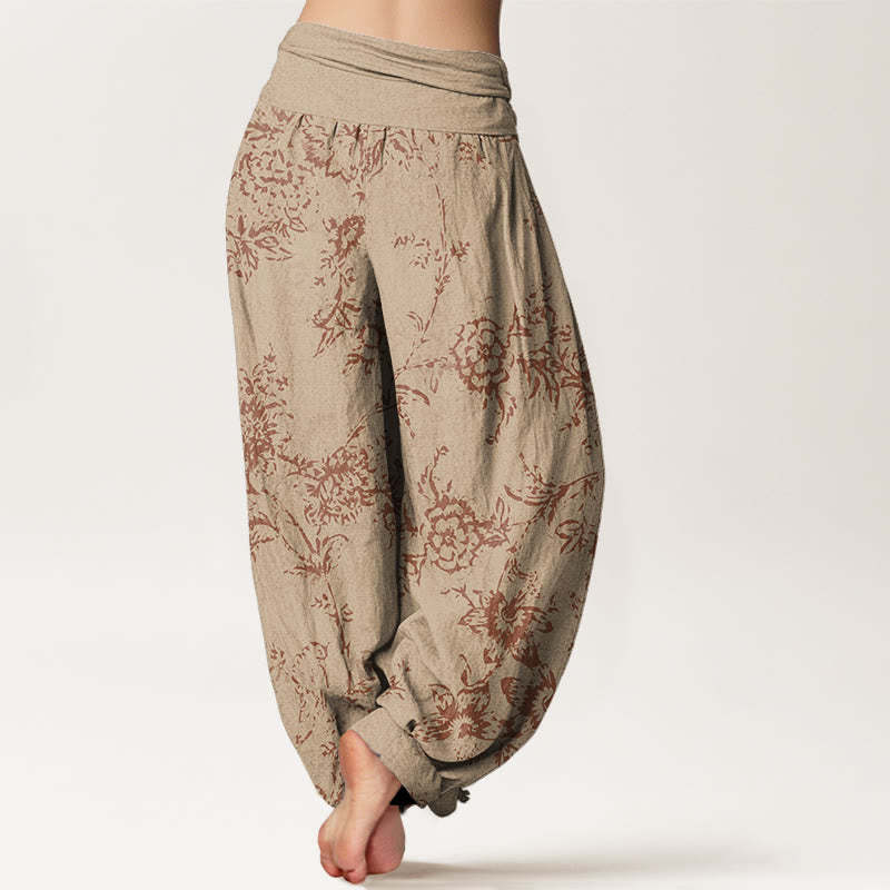 Flowers Pattern Women's Elastic Waist Harem Pants