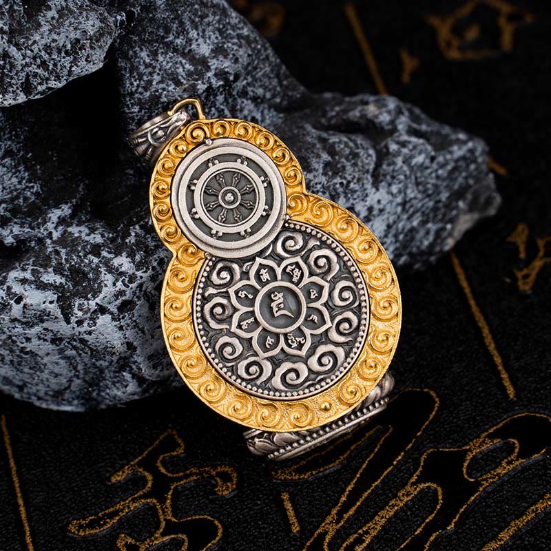 925 Sterling Silver Tibet Yellow Jambhala God of Wealth Dzi Bead Om Mani Padme Hum Happiness Necklace Pendant