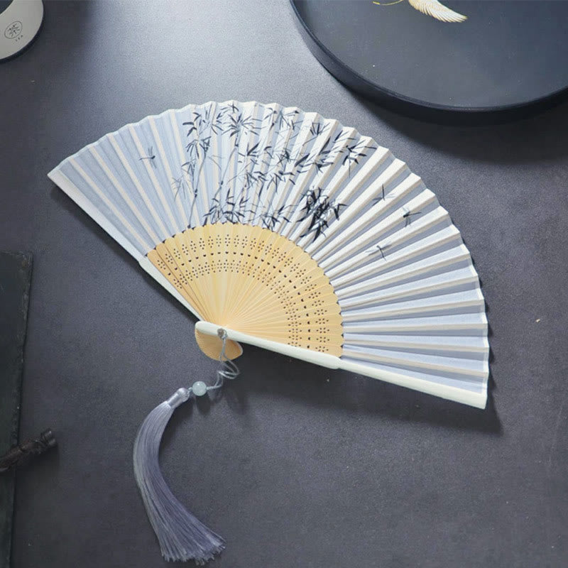 Gardenia Cherry Blossom Moon Handheld Polyester Bamboo Folding Fan 21cm