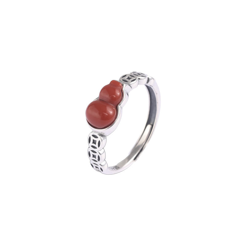925 Sterling Silver Red Agate Gourd Copper Coin Self-acceptance Ring