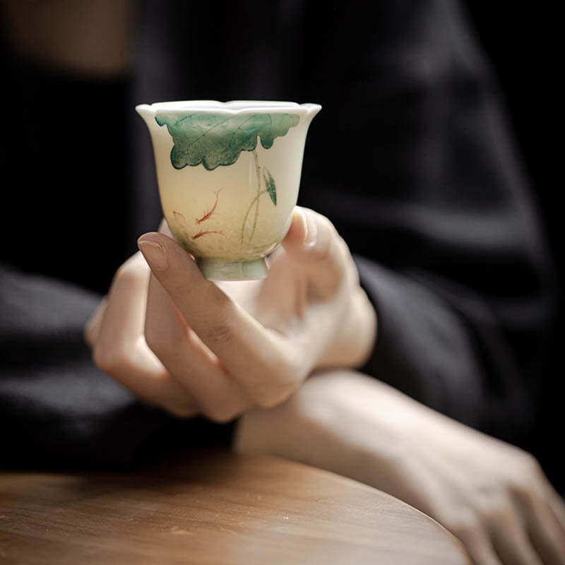 Koi Fish Lotus Leaf Pattern Ceramic Teacup Kung Fu Tea Cup 65ml