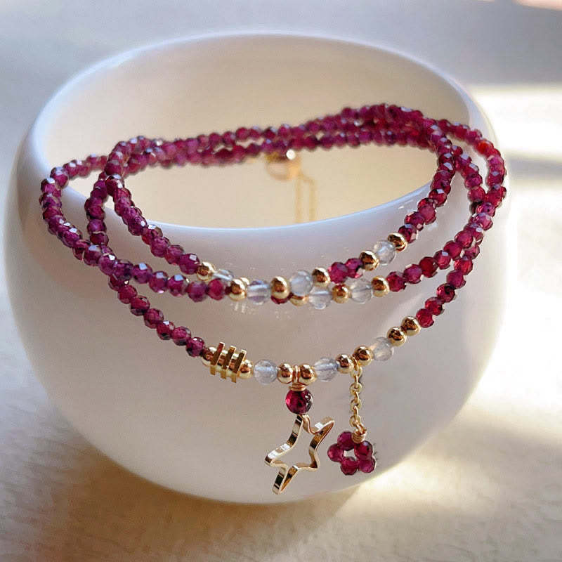Small Natural Garnet 14k Gold Plated Copper Passion Triple Wrap Bracelet