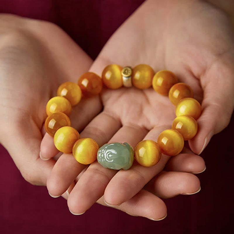 Chinese Zodiac Natal mystic zen Tiger Eye Pixiu Jade Protection Bracelet