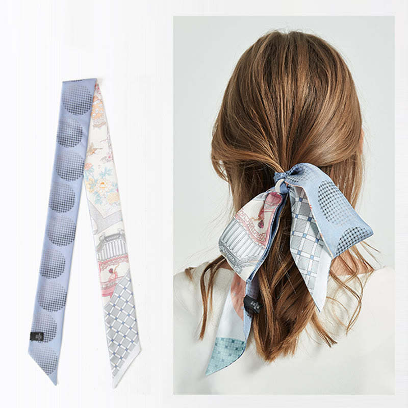 Dunhuang Frescoes Mountains Sunset Floral Pattern 100% Mulberry Twilly Silk Neck Hair Scarf