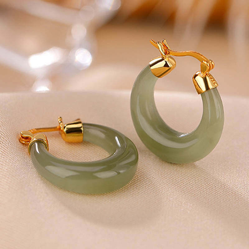 Round Jade Cyan Jade Prosperity Luck Drop Earrings