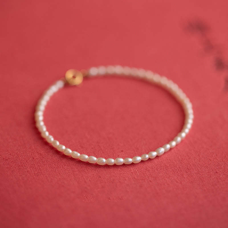 2mm Natural Pearl Ultra-thin Beads 14k Gold Plated Copper Wisdom Bracelet