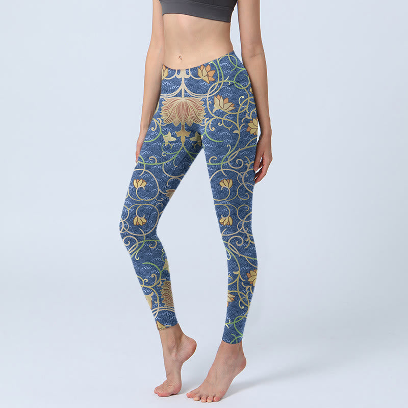 Lotus Flowers Print Gym Leggings Women's Yoga Pants