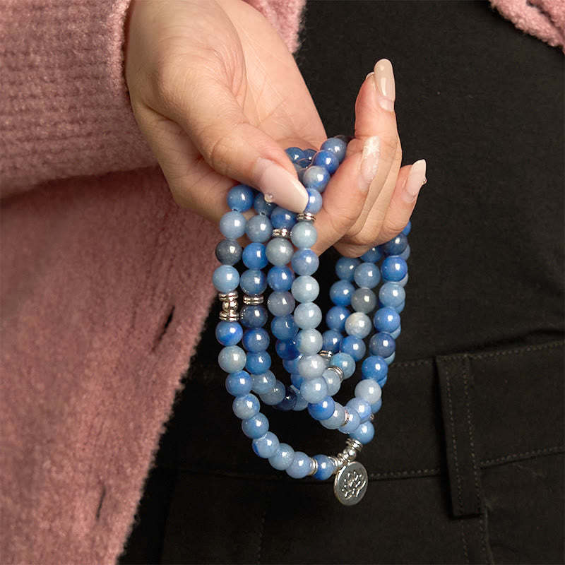 108 Mala Beads Multi-layer Natural Blue Aventurine Lotus Calm Bracelet