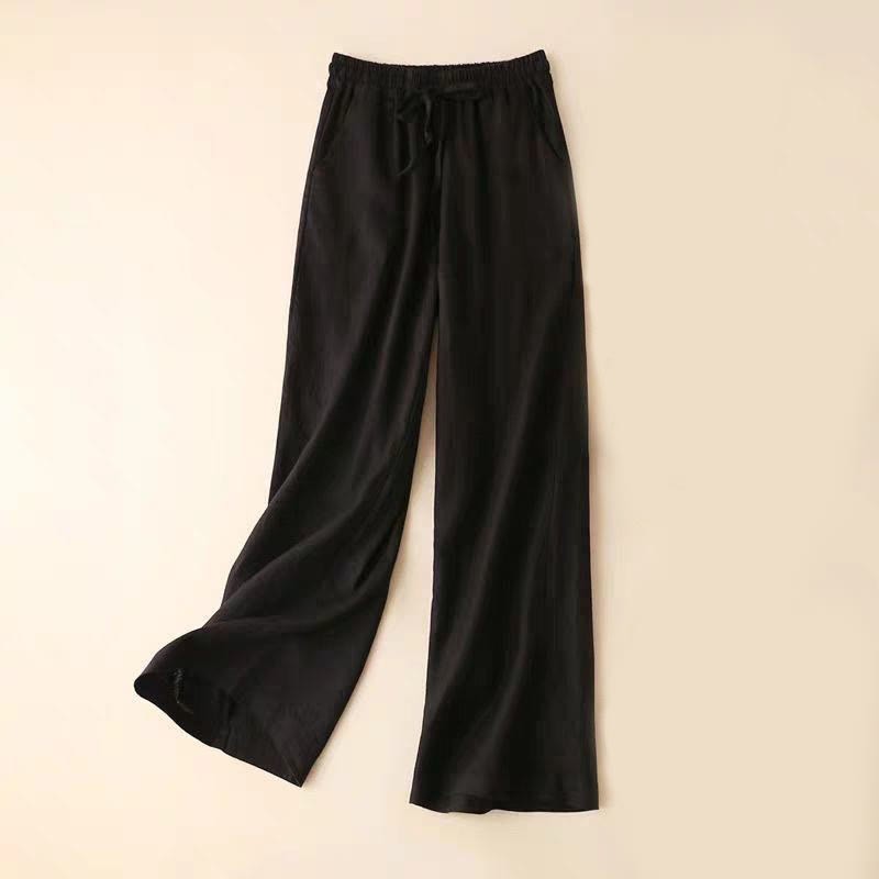 Casual Cotton Linen High Waist Lace-up Wide Leg Pants With Pockets