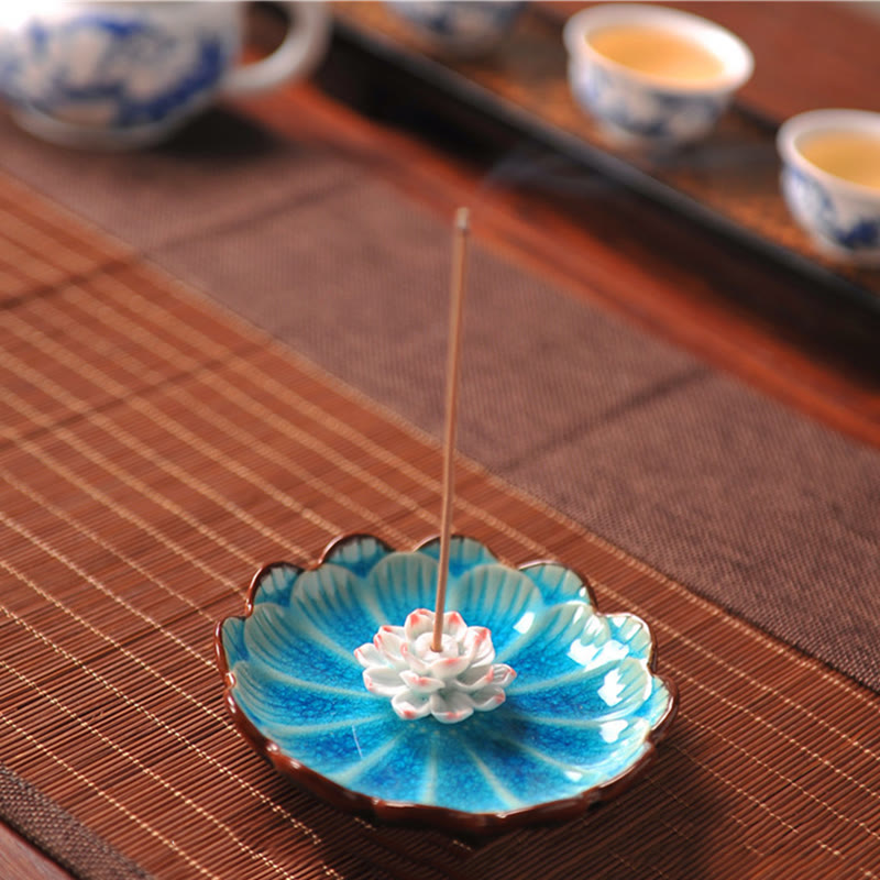 Lotus Pattern Healing Ceramic Incense Burner Decoration
