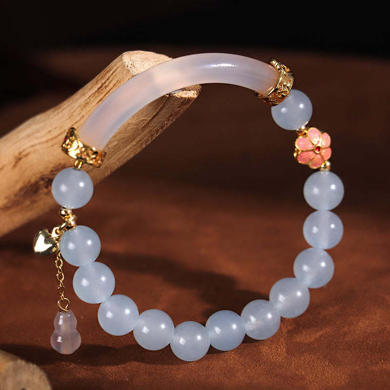 Pink Crystal Blue Chalcedony Pearl Cuff Half Bracelet Bangle