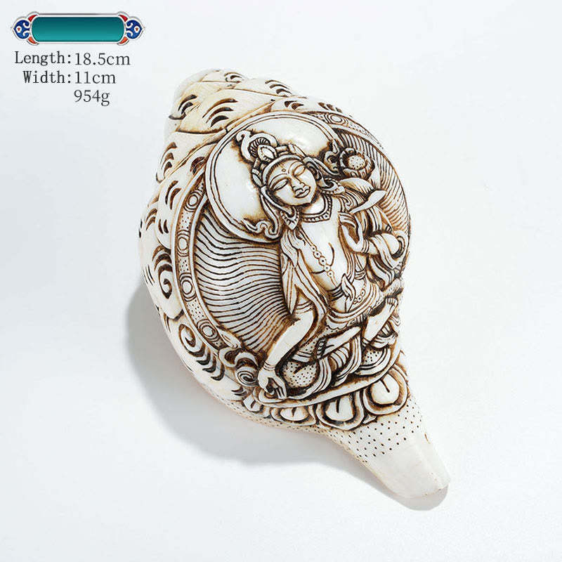 Tibetan Handmade Engraved Shankha mystic zen Avalokitesvara Conch Shell Wealth Decoration