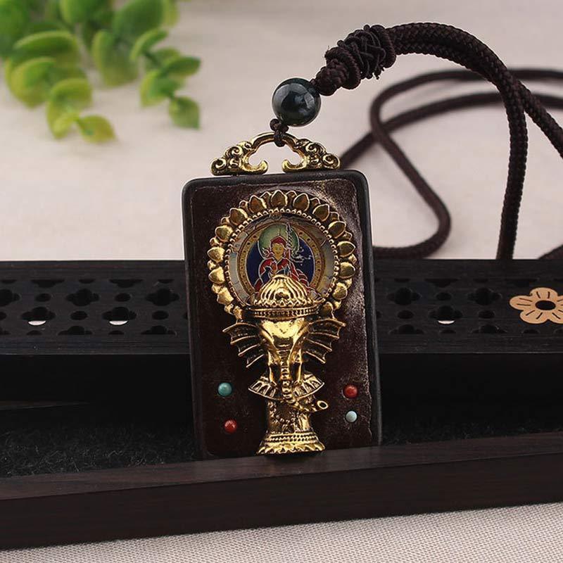 Ebony Wood Elephant God of Fortune mystic zen Blessing Necklace String Pendant