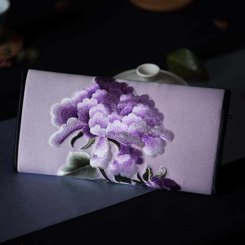 Peony Flower Su Embroidery Journey Shopping Long Purse Handbag