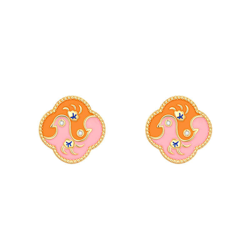 18K Gold Plated Copper Two Birds Zircon Healing Necklace Pendant Bracelet Earrings Set