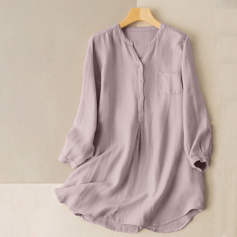 Casual Women's V-neck Long Sleeve Design Three Buttons Polyester Shirt