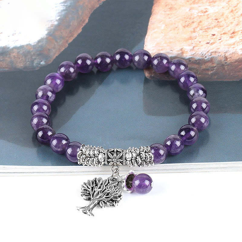 Natural Gemstone Tree of Life Lucky Charm Stretch Bracelet