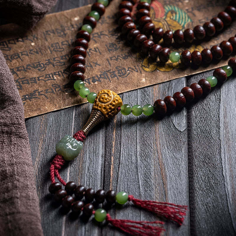 Natural Tibet 108 Mala Beads Purple Bodhi Seed Hetian Cyan Jade Copper Dorje Peace Bracelet