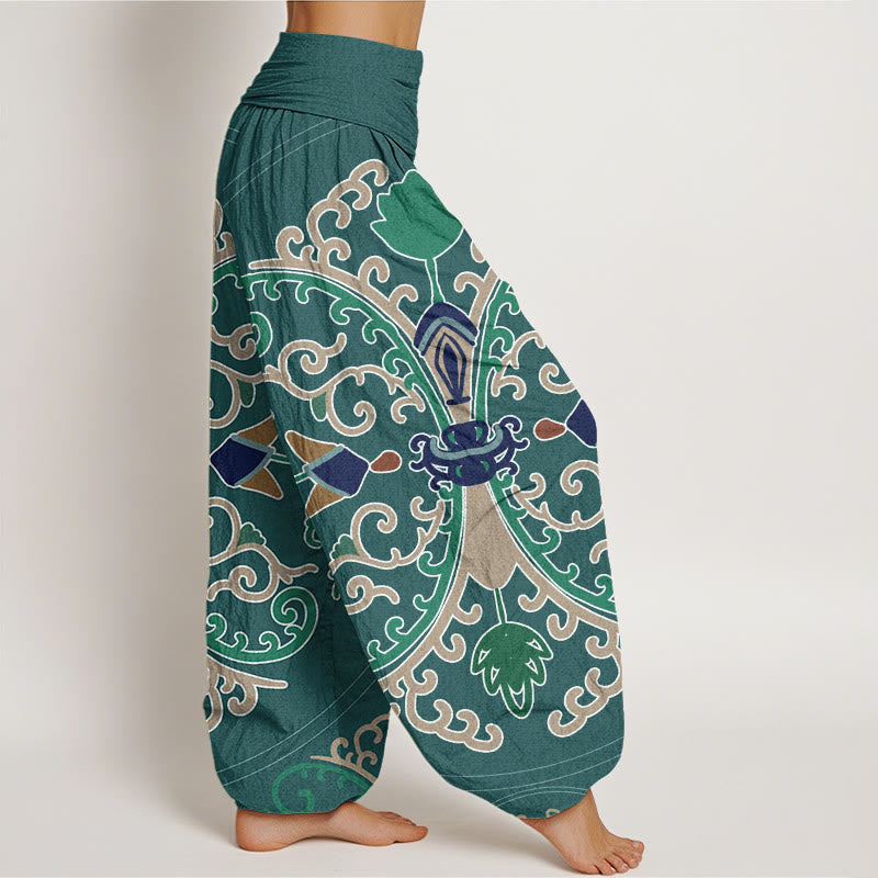 Flowers Vines Totem Pattern Women's Elastic Waist Harem Pants