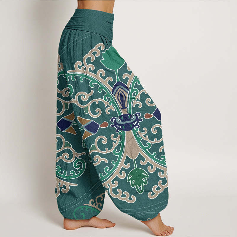 Flowers Vines Totem Pattern Women's Elastic Waist Harem Pants