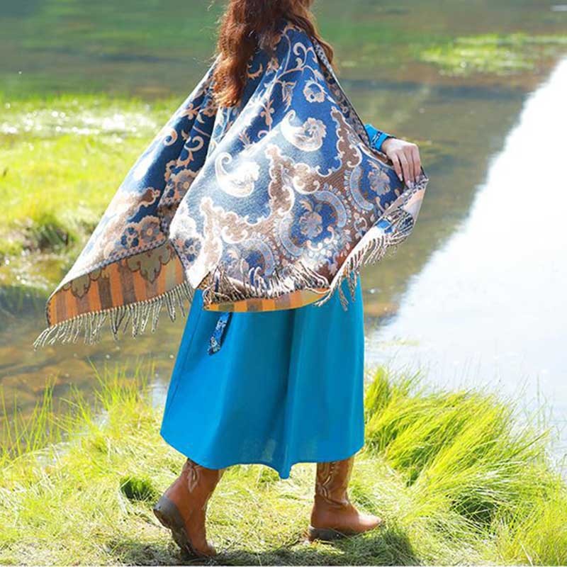 Tibetan Flowers Leaves Branch Design Tassel Shawl Cozy Travel Scarf Wrap