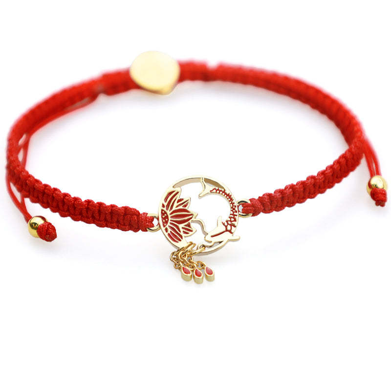 Tibetan Handmade Lotus Koi Fish Lucky Red String Bracelet