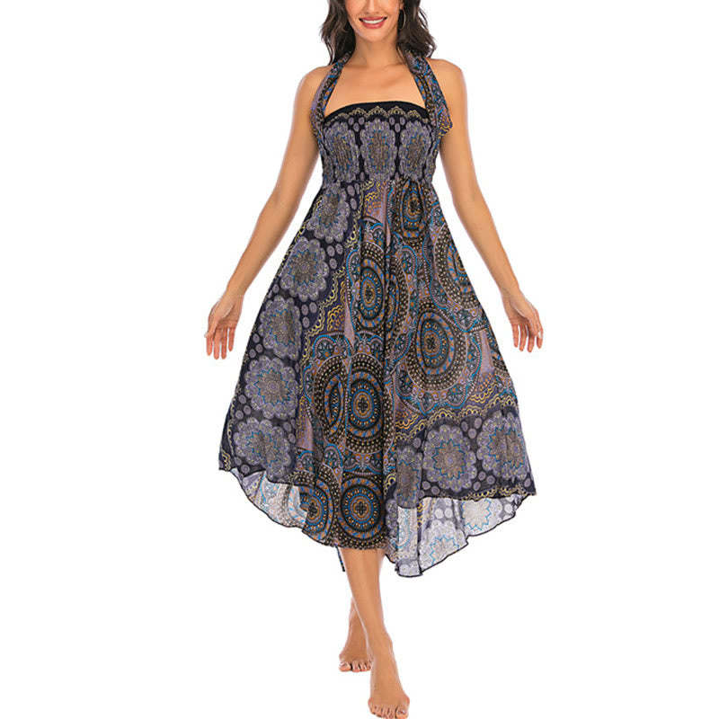 Two Style Wear Bohemian Mandala Flower Lace-up Skirt Dress