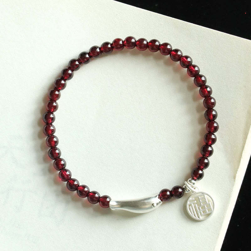 Garnet 925 Sterling Silver Fish Fu Character Purification Bracelet