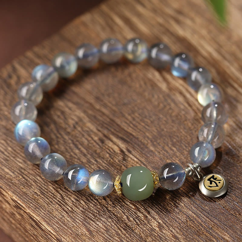 Chinese Zodiac Natal mystic zen 925 Sterling Silver Natural Moonstone Hetian Jade Positive Bracelet