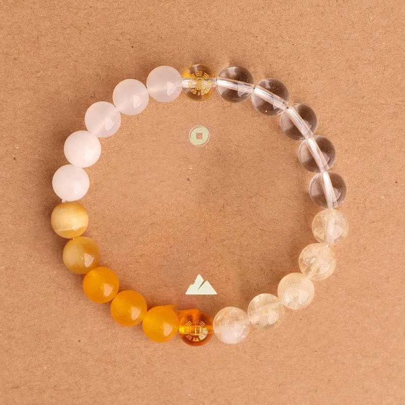 Five Elements Various Agate Crystal Black Onyx Green Chalcedony Aquamarine Wisdom Bracelet