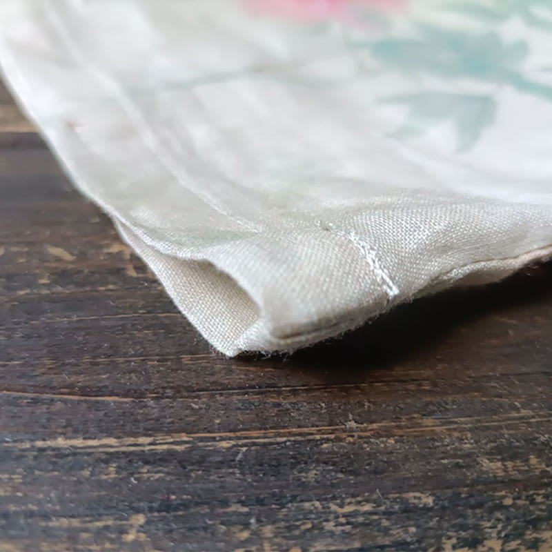 White Red Flowers Green Leaves Frog-Button Long Sleeve Ramie Linen Jacket Shirt