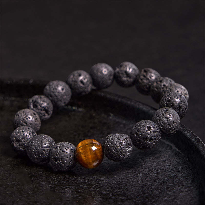 Lava Rock Tiger Eye Stone Peace Healing Bracelet