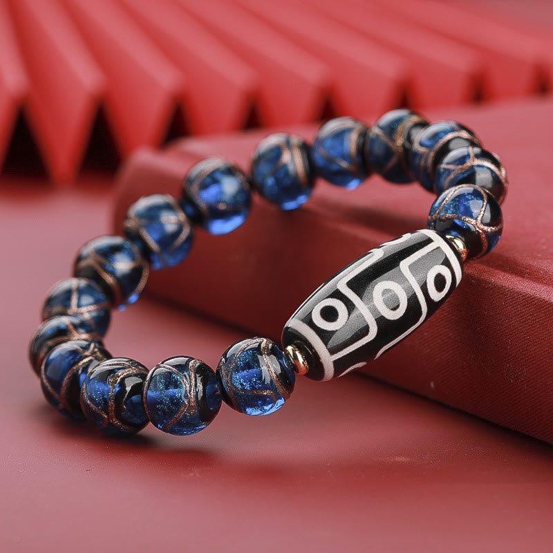 Tibetan Nine-Eye Dzi Bead Three-eyed Dzi Bead Liuli Glass Bead Wealth Bracelet