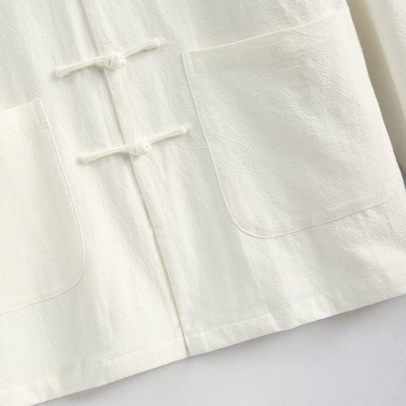 Chinese New Year Crane Embroidery Tang Suit Hanfu Long Sleeve Top Pants Clothing  Cotton Linen Men's Set With Pockets