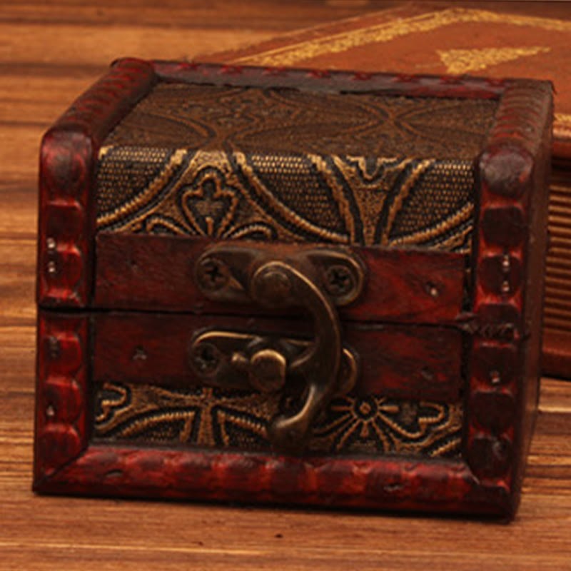 Retro Small Square Wood Jewelry Box Lotus Grass Flower Grape Copper Coin Daffodil Jewelry Storage Box