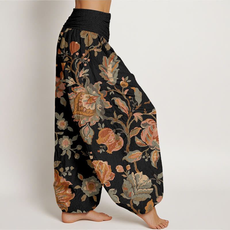 Casual Blooming Flowers Buds Design Women's Elastic Waist Harem Pants