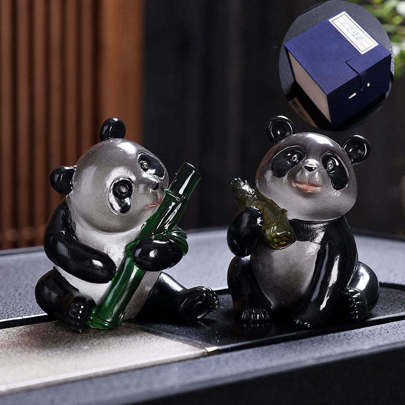 Color Changing Small Cute Panda Bamboo Tea Pet Resin Home Figurine Decoration