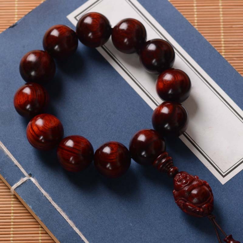 Small Leaf Red Sandalwood Laughing mystic zen God of Wealth Protection Bracelet