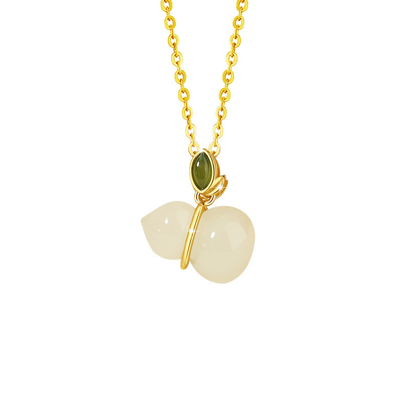 925 Sterling Silver Hetian Jade Gourd Abundance Necklace Pendant