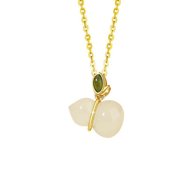 925 Sterling Silver Hetian Jade Gourd Abundance Necklace Pendant