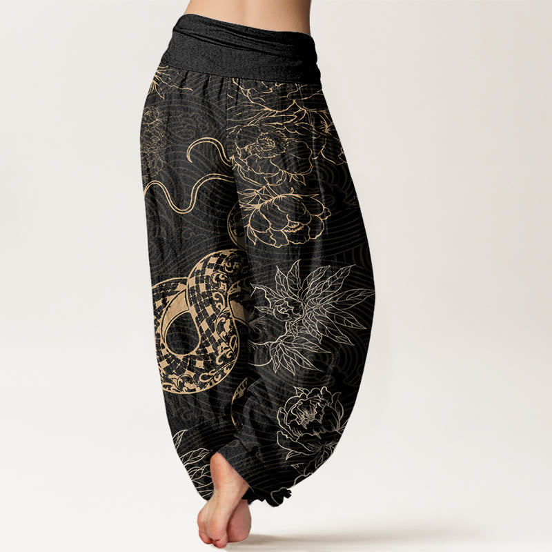 Snake Lotus Women's Elastic Waist Harem Pants